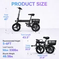 thumbnail image 4 of 500W Foldable Commuter Electric Bike with Basket for Adults,14" Tires, 36V 12Ah Battery, 19.9 mph, 35 Miles Range, Suitable for Commuting, Shopping, or Trip, 4 of 8