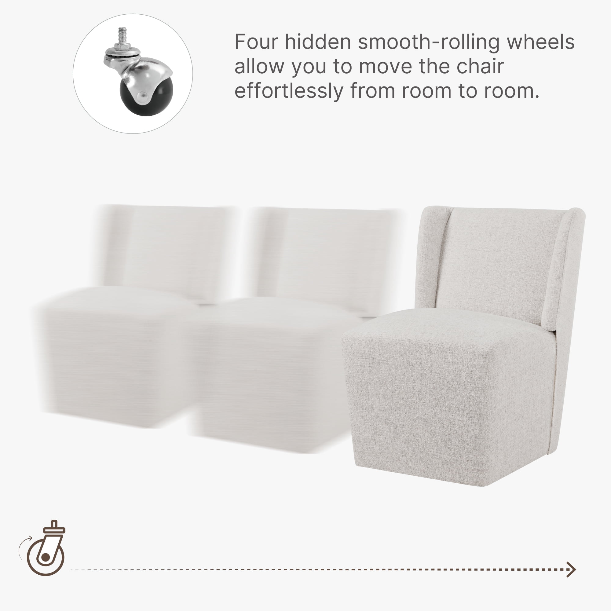 Spruce & Spring Anywhere Upholstered Dining Chair with Hidden Detachable Casters, Stain-Resistant Linen-Look Fabric, White