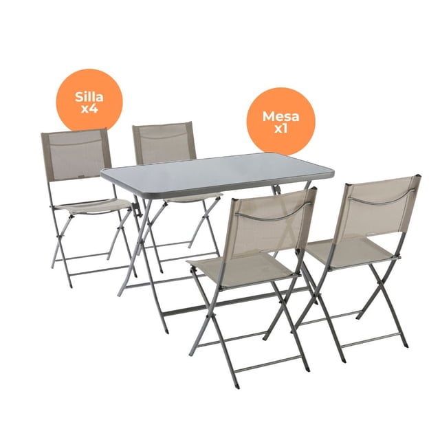 Naterial Set de Comedor: Mesa+ 4 Sillas Plegables de Acero Apta para Exterior, Modelo Emys