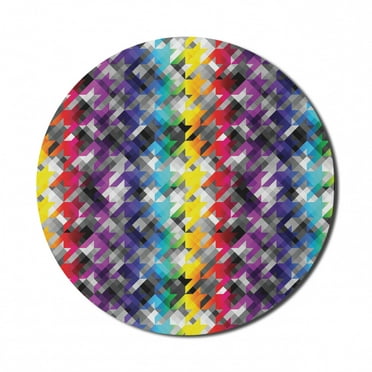 Colorful Mouse Pad for Computers, Diagonal Geometrical Houndstooth Pattern in Rainbow Colors on Grey Background, Round Non-Slip Thick Rubber Modern Gaming Mousepad, 8" Round, Multicolor, by Ambesonne