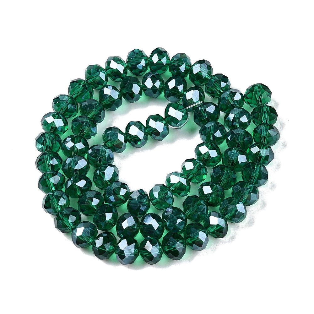 Electroplate Glass Beads Strands Pearl Luster Plated Faceted Rondelle Green 8x6mm Hole: 1mm about 60~62pcs/strand 39~40cm