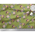 thumbnail image 2 of Soimoi Green Japan Crepe Satin Fabric Leaves,Floral & American Robin Bird Printed Craft Fabric by The Yard 42 Inch Wide, 2 of 3