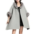 thumbnail image 2 of XPMWRP Women's Faux Fur Collar Casual Shawls Long Sleeve Solid Color Cloak Cape Winter Warm Fashion Loose Elegant Clothes Gray Free Size, 2 of 5