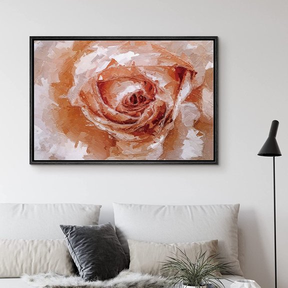 PixonSign Framed Canvas Print Wall Art White and Pink Rose Close-Up Floral Wilderness Illustrations Realism Chic Relax/Calm Multicolor Pastel for Living Room, Bedroom, Office - 16"x24" Black