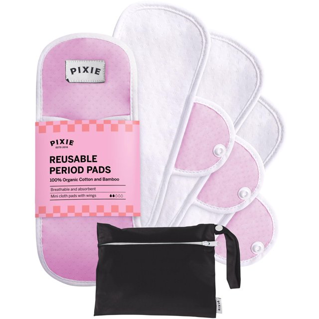 Servilletas sanitarias menstruales Pixie, almohadillas de tela de algodón orgánicas