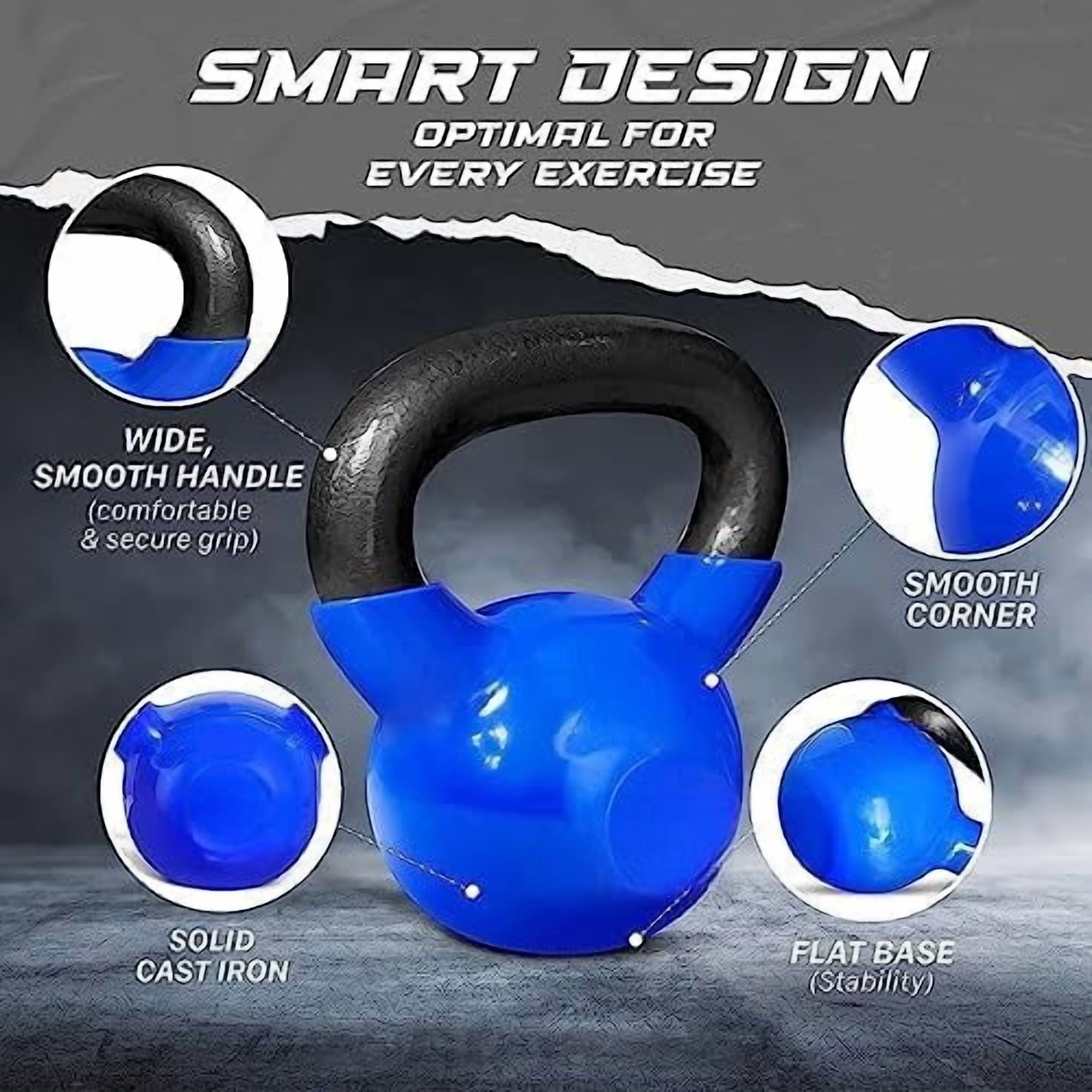 Kettlebell, 5-100 LB Vinyl Coated Cast Iron Strength Training Kettlebells for Home Gym Exercises, Fitness, Full Body Workout Equipment, Push Ups, and Grip Strength
