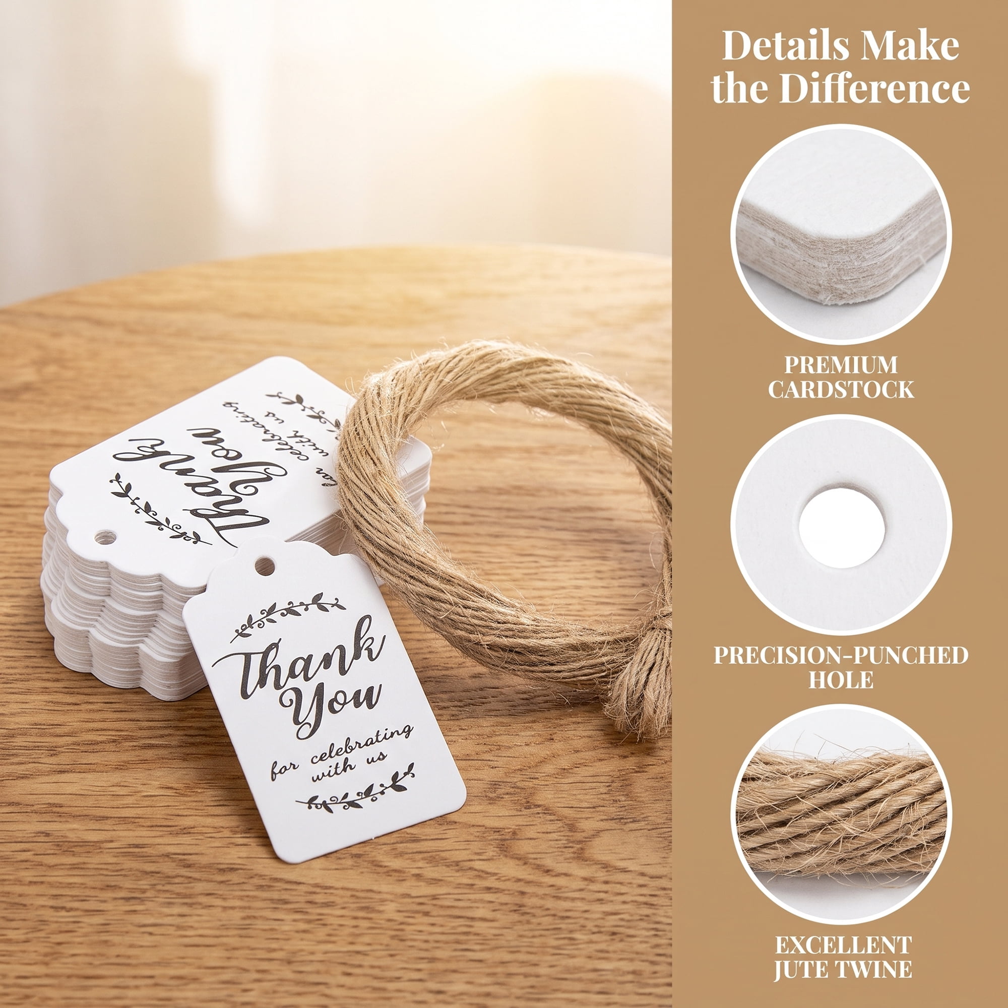 Unique Bargains Gift Tags with Natural Twine for Gifting and Events 1.2" x 2" White