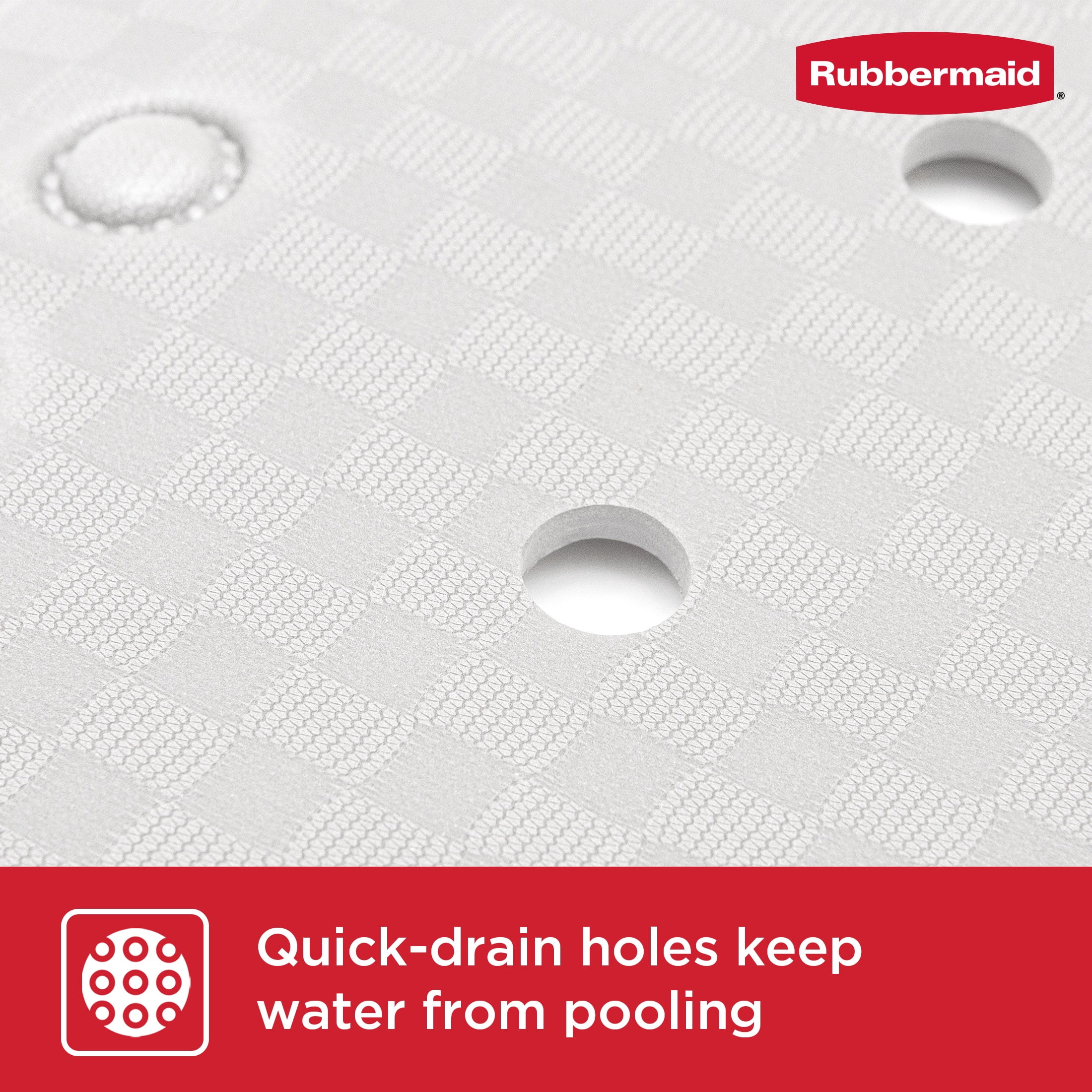 Rubbermaid Soft Foam Tub Mat, Non-Slip Bath Mat with Quick-Drain Holes, BPA-Free TPE, 35.88" x 17", White