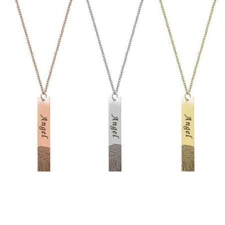 Personalized Engravable Actual Loved One Fingerprint Bar Name Necklace Keepsake Pendant Memorial Jewelry with Gift Box [Rose Gold]