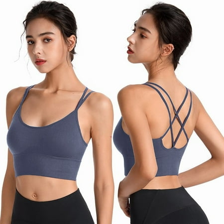 IDALL Sports Bra Backless Bra Sexy Lingerie for Women Back Sport Bras Padded Strappy Cropped Bras for Yoga Workout Fitness Low Impact Bras Bralette Seamless Bras for Women Blue 3XL
