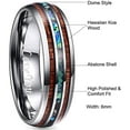 thumbnail image 5 of 6mm Hawaiian Koa Wood Tungsten Rings Dome Abalone Shell Center Wedding Bands for Men Women Comfort Fit Size 7-17, 5 of 6