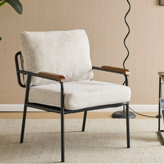Ktaxon Modern Accent Chair, Linen Fabric Single Sofa, Rubberwood Armrests, Metal Frame Ideal for Lounge Spaces Off White