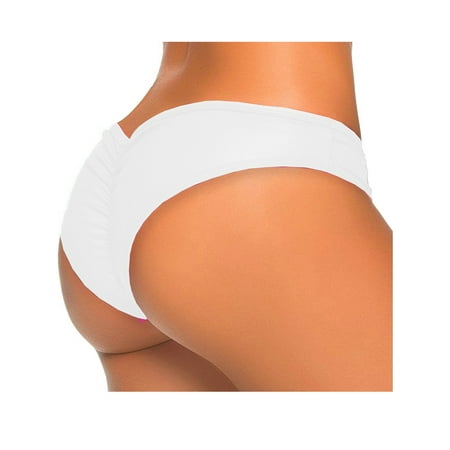 SAYFUT Sexy Women s Itsy Back Ruched Thong Bikini Bottoms Brazilian Swimsuit Swimwear Beachwear Bathing Cheeky Panty