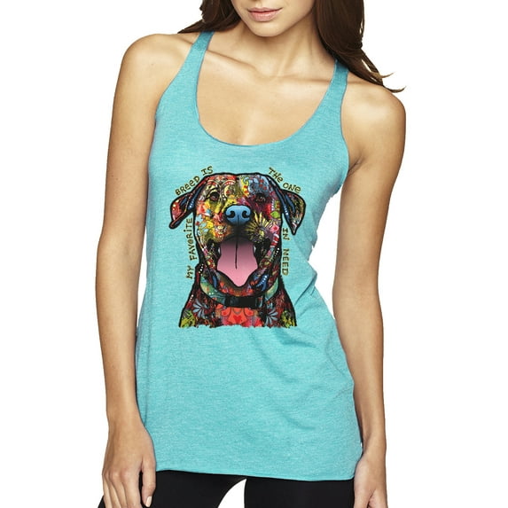 My Favorite Breed is The One In Need | Colorful Labrador Dog | Dean Russo Art Animal Lover Tri-Blend Racerback Sleeveless Top, Tahiti Blue, L