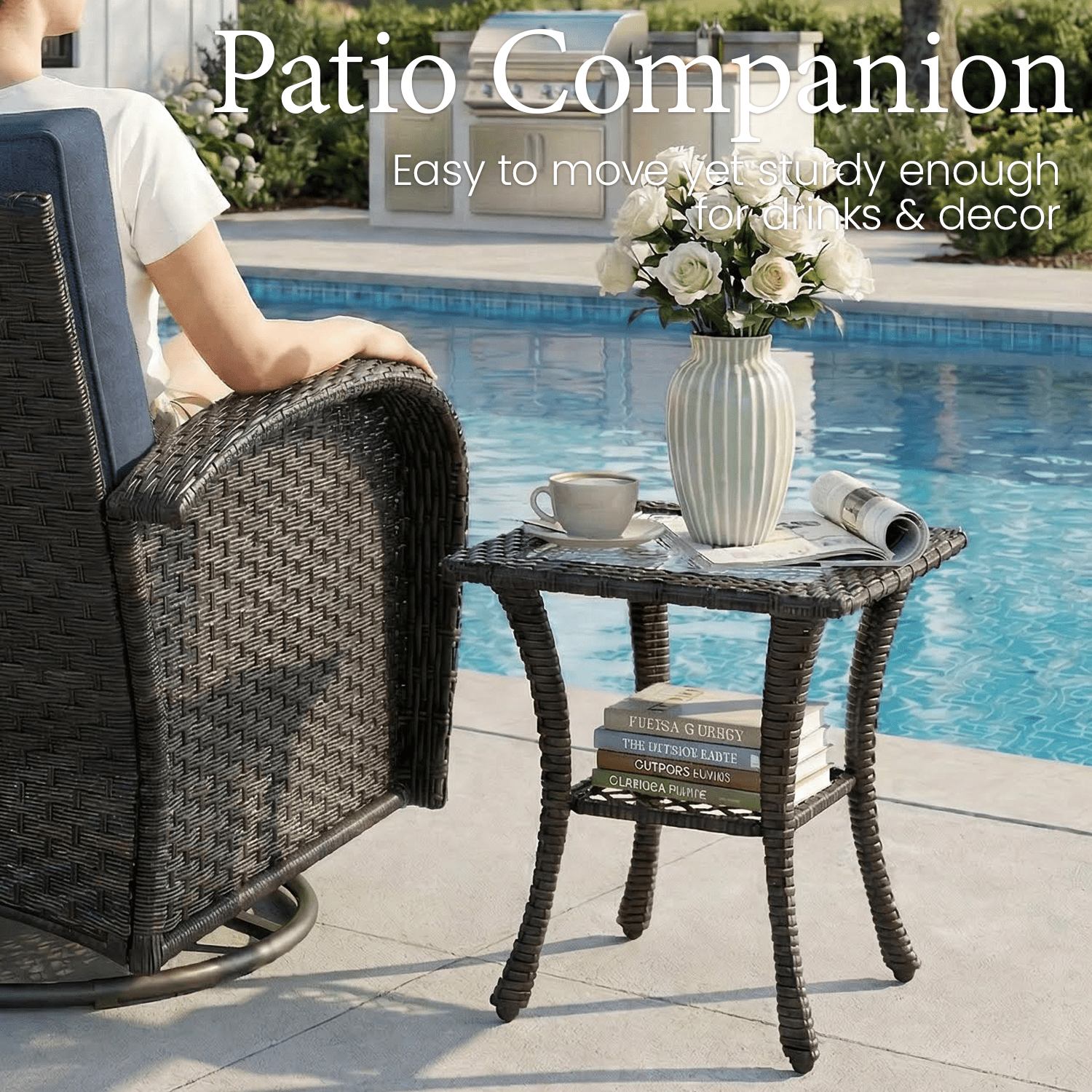 LayinSun 6 Pieces Patio Outdoor Conversation Set, Wicker Furniture Set with Swivel Chairs and Ottomans 7-Seat