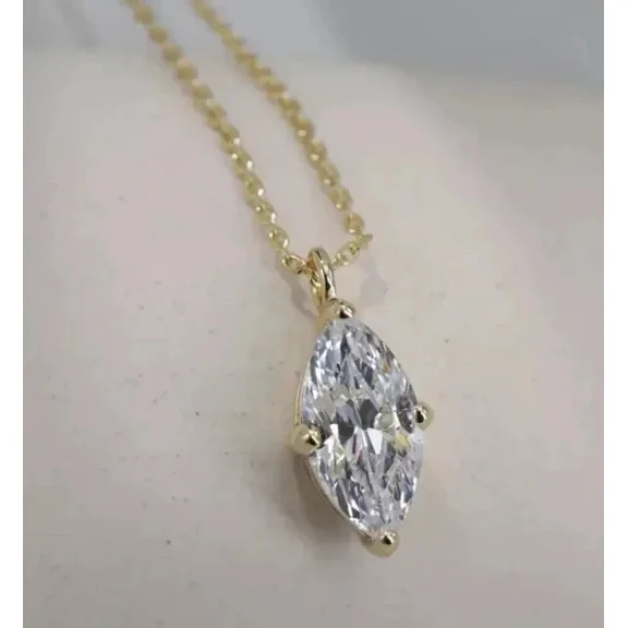 3Ct Marquise Cut Lab Created Diamond Teardrop Pendant Chain 18" 14k Yellow Gold Plated