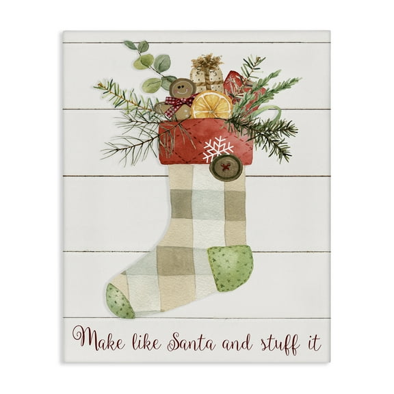 Stupell Industries Plaid Christmas Stocking Holiday Painting Gallery Wrapped Canvas Art Prints Wall Art, 16 x 20