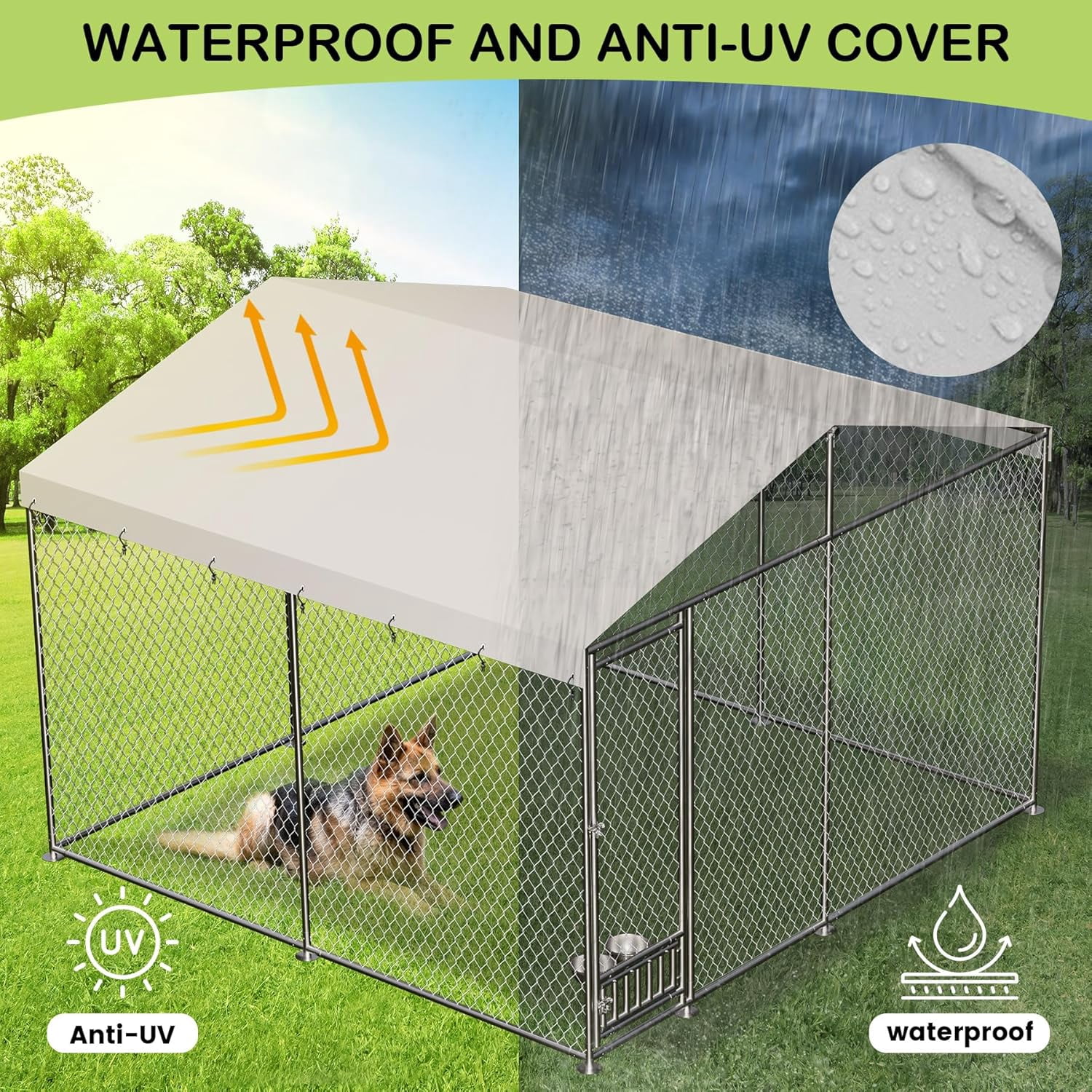 Trilenars 10x10 FT Outdoor Dog Kennel with Lockable Door,