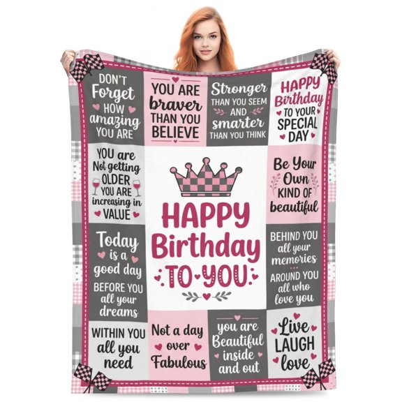 Birthday Gifts for Women Throw Blanket, Happy Birthday Blanket Decoration for Woman, Unique Birthday Gift Ideas for Her Friend Mom Sister Grandma Wife 50x40