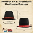 thumbnail image 3 of Nicky Bigs Novelties Adult Tall Large Black Satin Top Hat with Red Band Caroler Snowman Circus Ringmaster Victorian Mad Hatter Baron Roaring 20s Magician Formal Costume Tuxedo Deluxe High Crown, 3 of 7