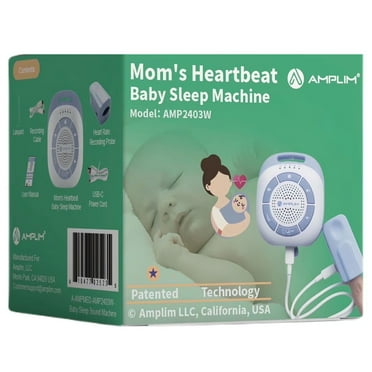 Amplim Baby Sound Soother with Mom’s Heartbeat Recording, White Noise Machine with 19 Calming Sounds, USB Rechargeable, Sleep for Infants, Cribs, Strollers, Travel