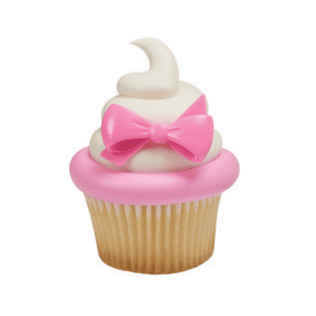 Baby Girl Pin Bow Cupcake Decoration Rings / Toppers -12ct ...