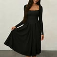 thumbnail image 5 of Womens Spring Dress 2026 - Square Neck Long Sleeve Casual A-Line Flowy Elegant Wedding Guest Party Midi Dress, 5 of 7