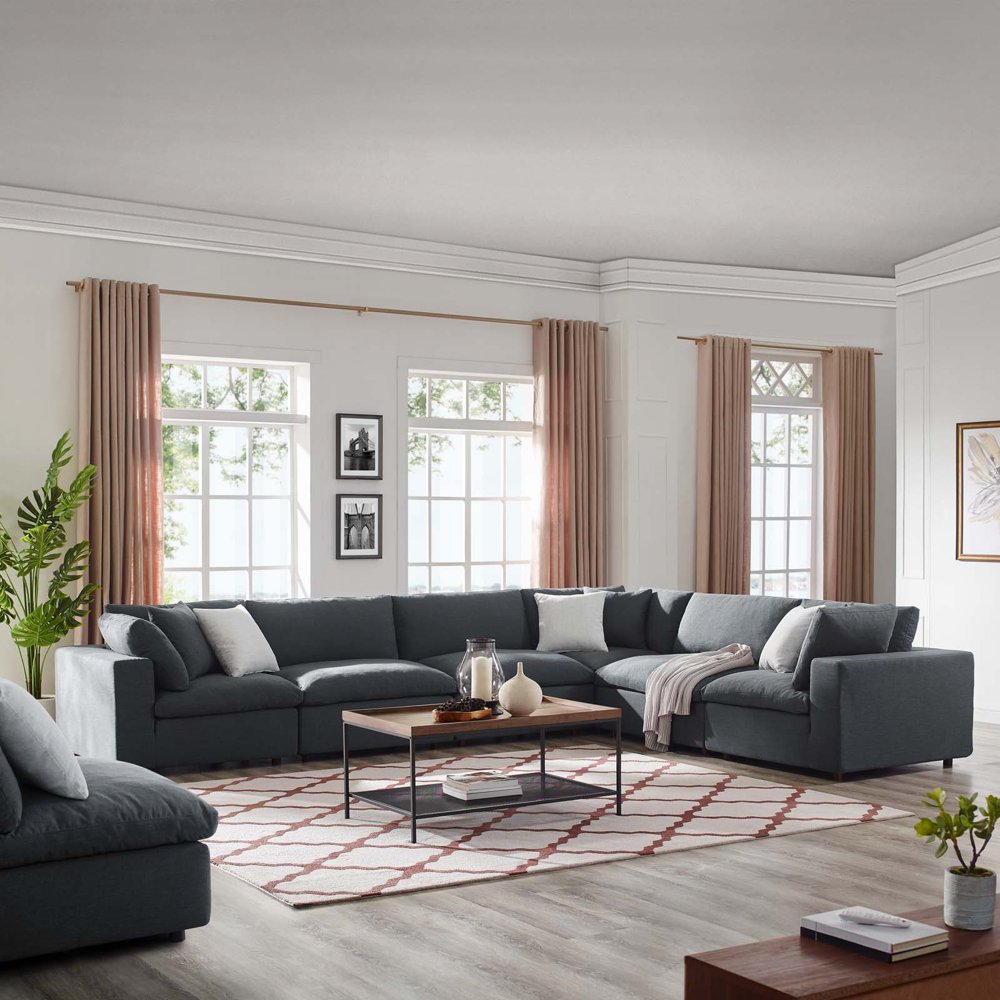 Commix Down Filled Overstuffed 6 Piece Sectional Sofa Set in Gray