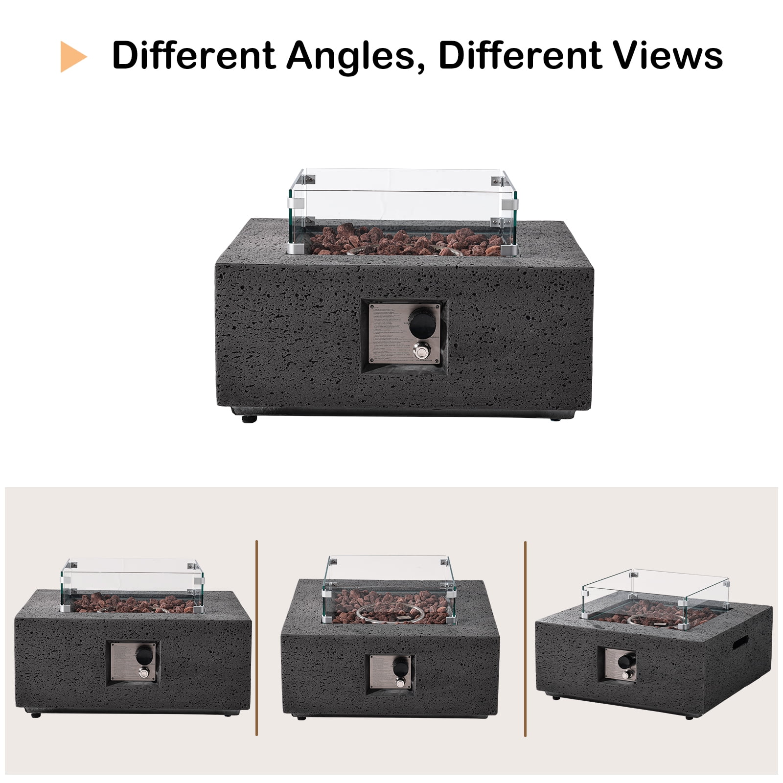 VENTOPYR 35''Outdoor Square Propane Fire Pit Table with Tank and Wind Guard