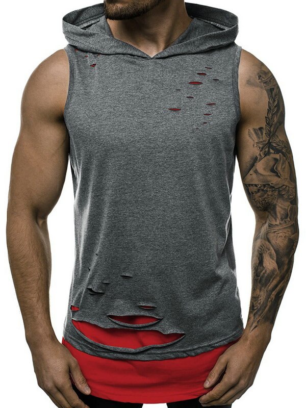 mens hooded sleeveless top
