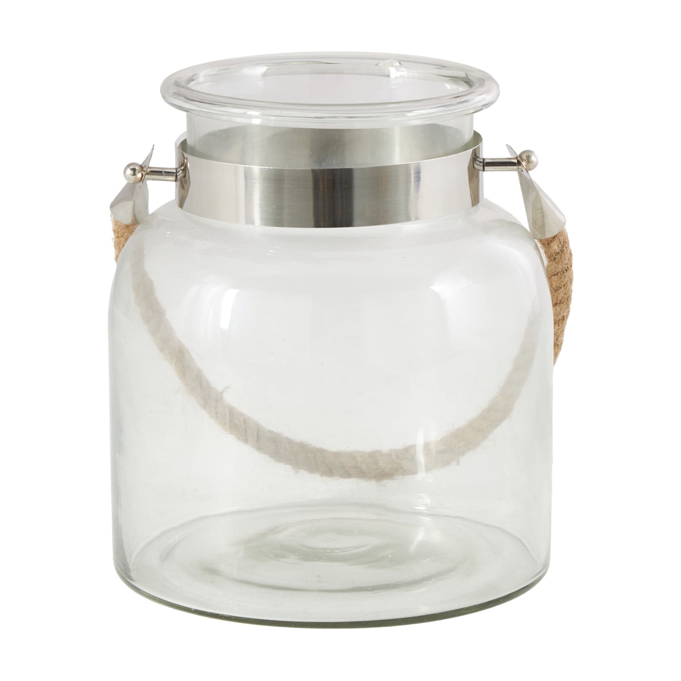 DecMode Clear Glass Handmade Decorative Candle Lantern with Rope Handle