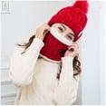 thumbnail image 4 of Gustave 2Pcs (Scarf+Hat) Set Women Winter Warm Solid Pompoms Knitted Soft Caps And Scarves "Red", 4 of 8