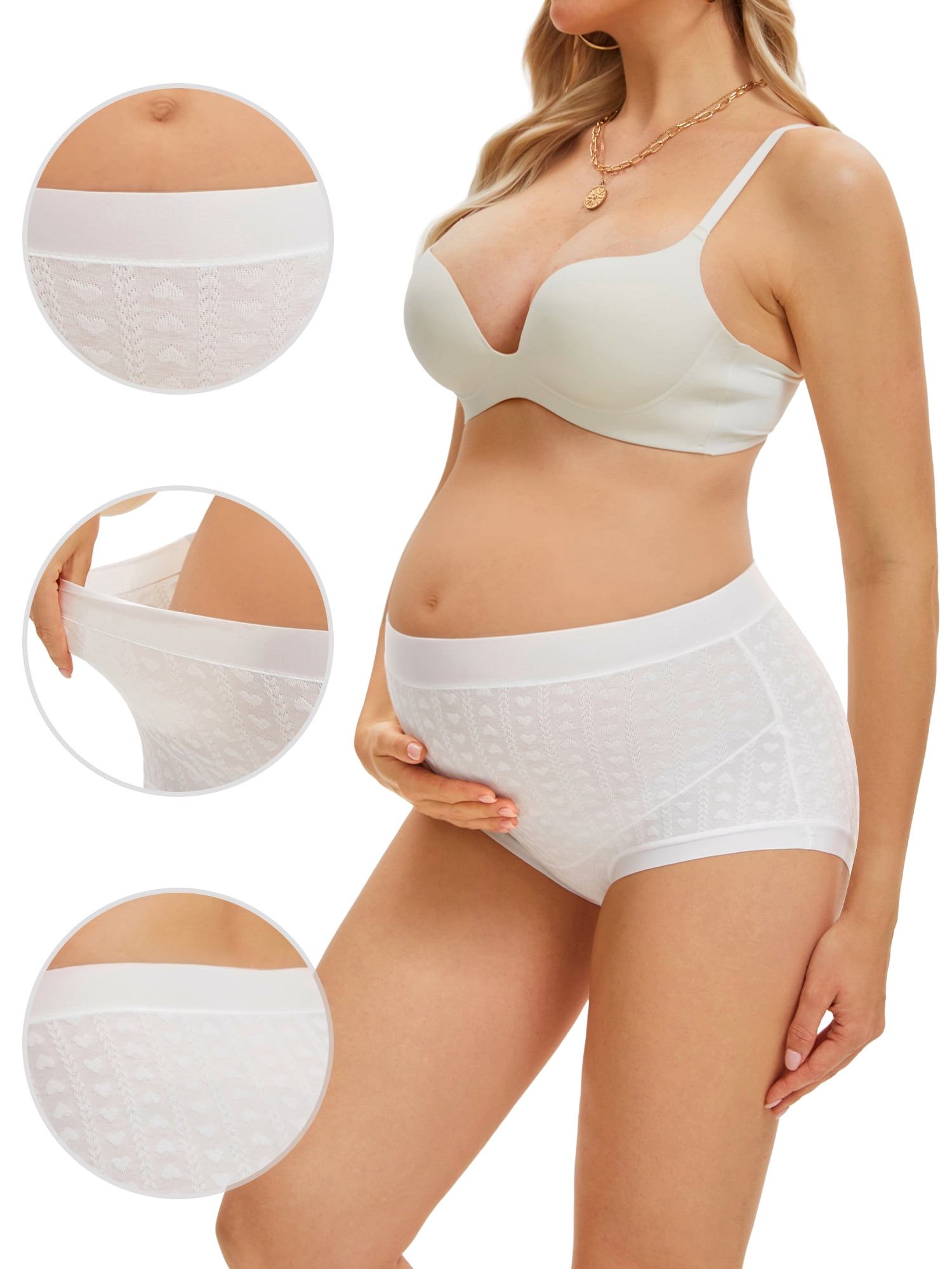 DARING DIVA Women's High Waist Cotton Underwear Jacquard Texture Briefs L Heart White