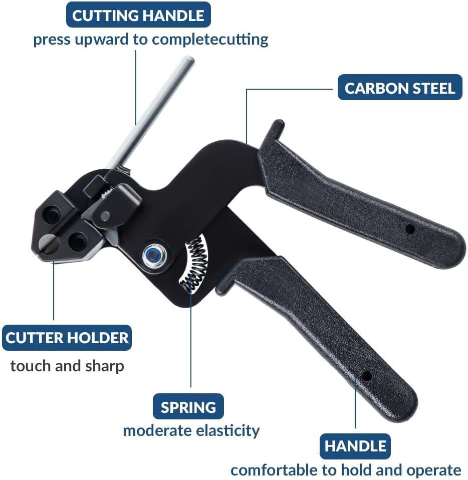 Stainless Steel Cable Tie Gun with Metal Zip Ties, Metal Zip Ties Tool, Adjustable Fastening and Cutting Metal, for Fastening and Cutting Fence Exhaust Pipe Outdoor