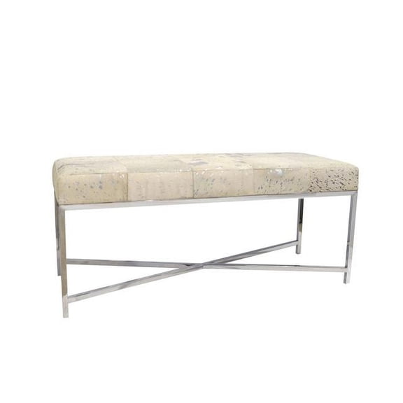Pasargad Home Safari Cowhide Silver Bench with X Base Legs