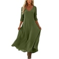 thumbnail image 5 of SETOOFF Women V Neck Long Sleeve Maxi Dress Loose Flowy Solid Color Split Side Long Tunic Dress Casual Vacation Beach Travel Daily Dress, 5 of 7
