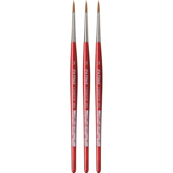 da Vinci COSMOTOP-SPIN Silkpainting Brush, Synthetic, Watercolor, Round, Size 3, Pack of 3