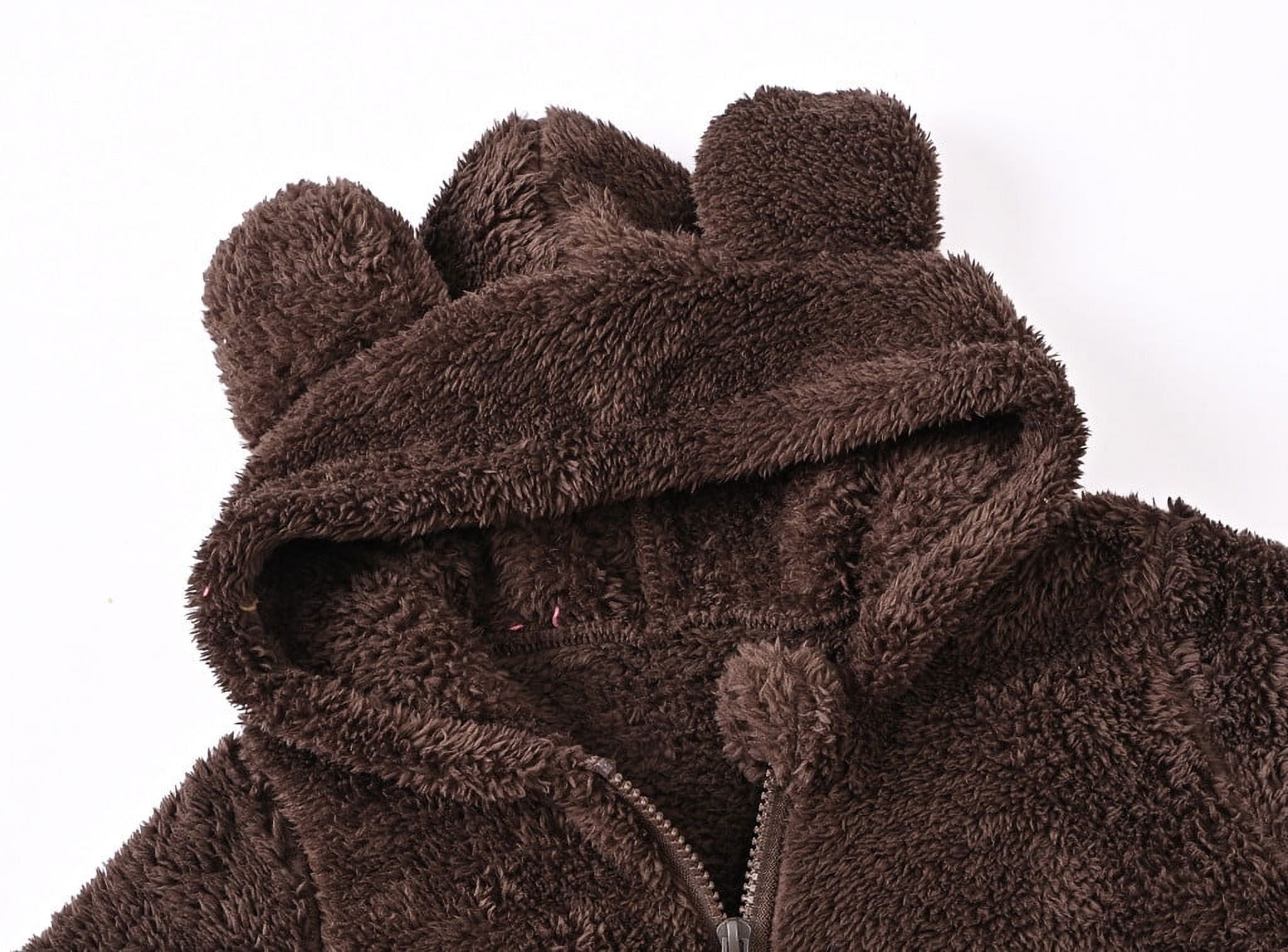 MHZLDYZ Newborn Baby Jumpsuit Hooded Fleece Rompers Bear Ear Warm Thick Snowsuit Long Sleeve Onesies Outwear Outfits Jumpsuit Baby Winter Clothes (Coffee,70)