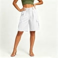 thumbnail image 7 of YTCAMLO Cotton Linen Bermuda Shorts for Women Casual Loose Fit Ruched Summer Beach Shorts with Pockets Drawstring Cargo Shorts, 7 of 7
