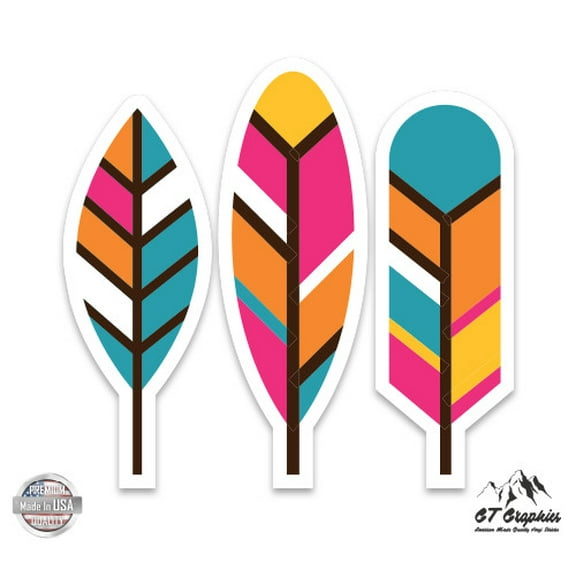 Colorful Feathers Graphic - 2" Each Vinyl Stickesr - For Car Laptop I-Pad Phone Helmet Hard Hat - Waterproof Decals