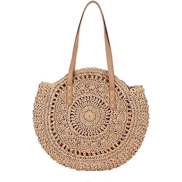 sac (marron)de Plage Fait La Main En Paille Circulaire Creuse De Grande Capacit, Tendance Pour Femme, Sac De Plage Tiss L'paule