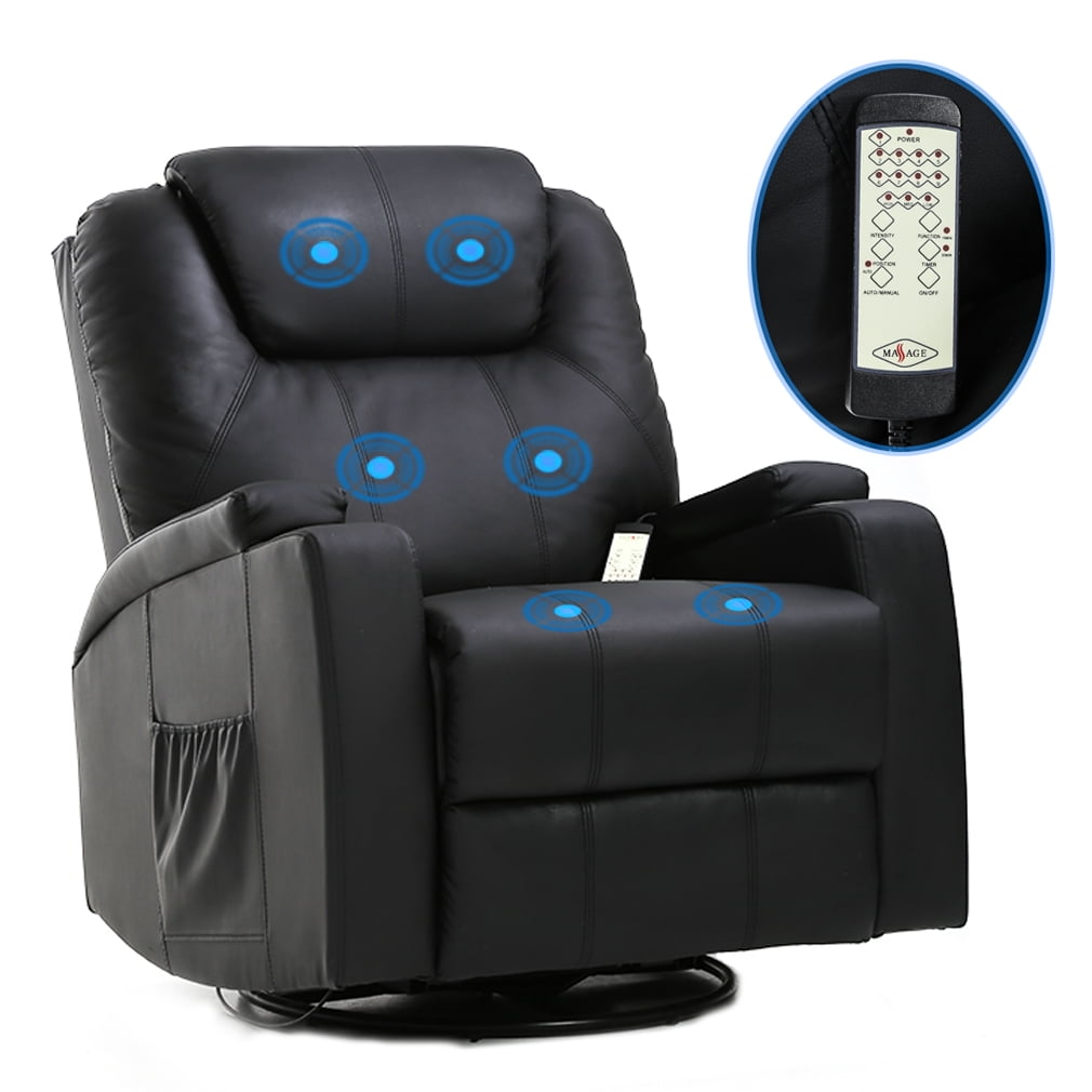 Massage Recliner Chair Reclining Sofa PU Leather Power Recliner Electric Massage Chair with 360 Degree Swivel Remote Control 6 Point Vibration Modes 2 Cup Holders