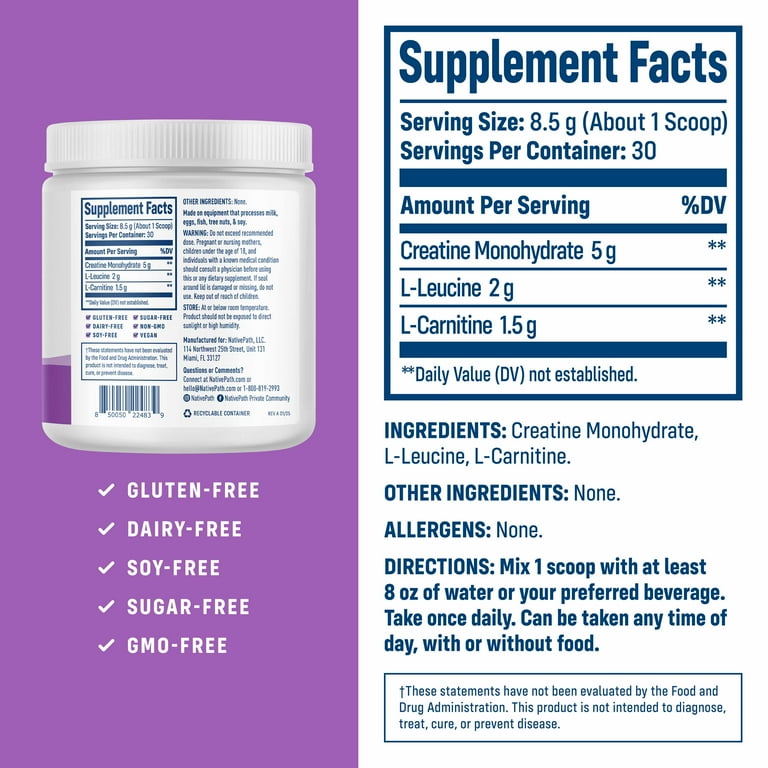 NativePath Creatine Powder, 5g with L-Carnitine & Leucine Formula, Gluten-Free, 30 Servings - Walmart.com NativePath Creatine Powder, 5g with L-Carnitine & Leucine Formula, Gluten-Free, 30 Servings - Walmart.com