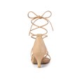 thumbnail image 2 of BLISSFUL STEP Women's Back to School Straps Kitten Heel Lace Up Sandals Nude 10, 2 of 8