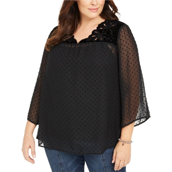 Style & Co. Womens 2-Piece Shell Blouse, black, Plus Size, 0X