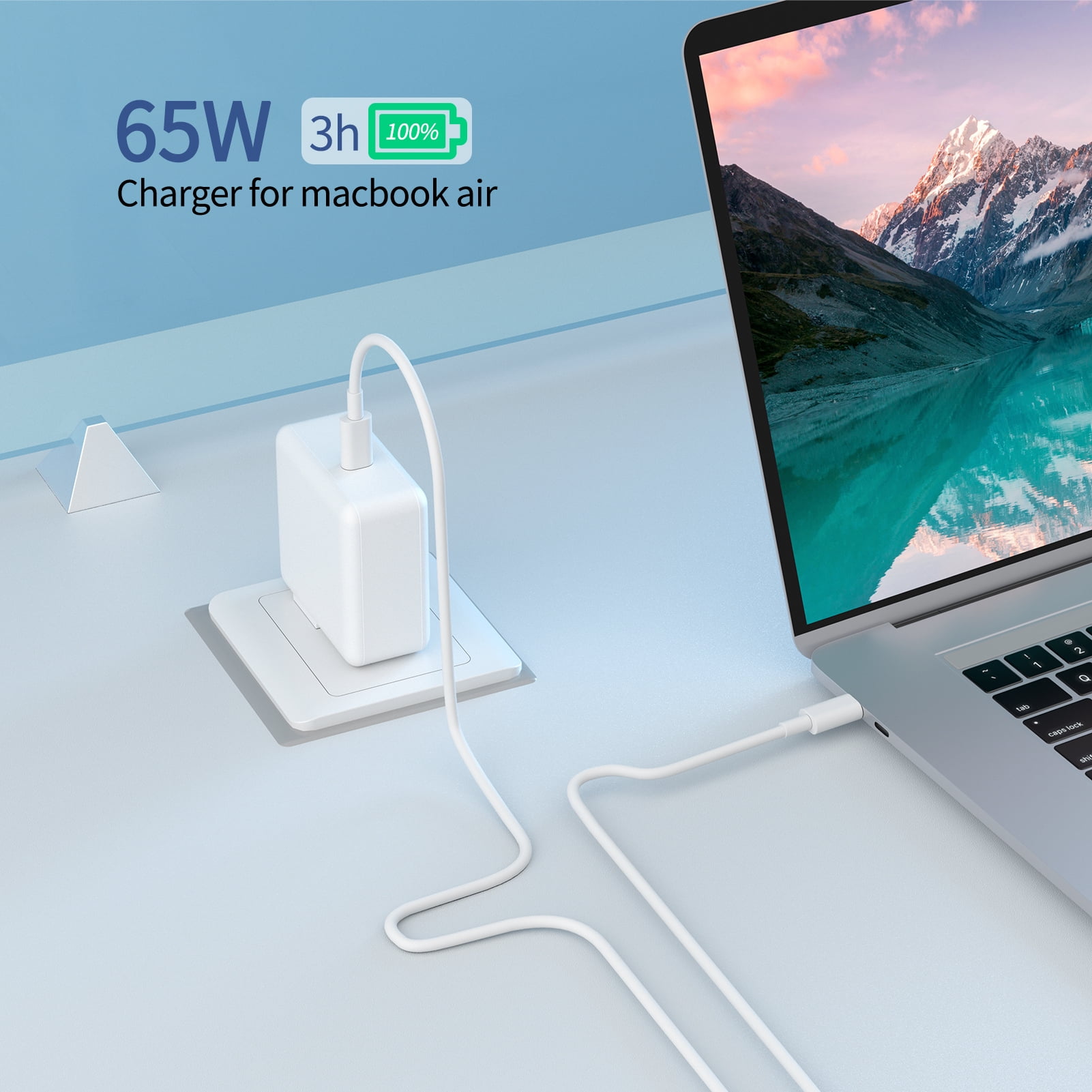 65w USB C Fast Charger, PKPOWER Wall Charger Power Adapter with 6ft USB-C to USB-C Cable, for Galaxy S21/20, Dell XPS 13 and Any Laptops