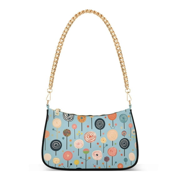 Womens Chain Shoulder Bag Abstract Rose Flowers Classic Tote Handbags Fashion Clutch Hobo Purse with Zipper for Travel Casual