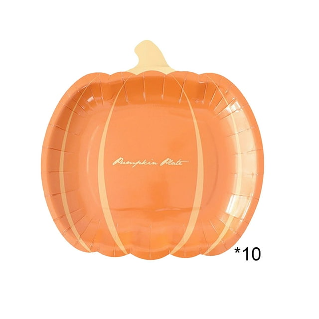 yulier 10 Pcs Thanksgiving Pumpkin Paper Plates, Thanksgiving Party Supplies Fall Disposable Plates 7 Inch, Pumpkin Shaped Dinner Plates Dessert Plates Tableware