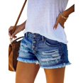 thumbnail image 3 of Women’s Ripped Mid Rise Denim Shorts Stretchy Casual Raw Hem Summer hot Jean Shorts, 3 of 4