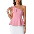 thumbnail image 1 of INSPIRAR CHIC Blusa Elegante de Peplum con Un Hombro y Lazo Rizado para Mujer en Rosa, 1 of 6